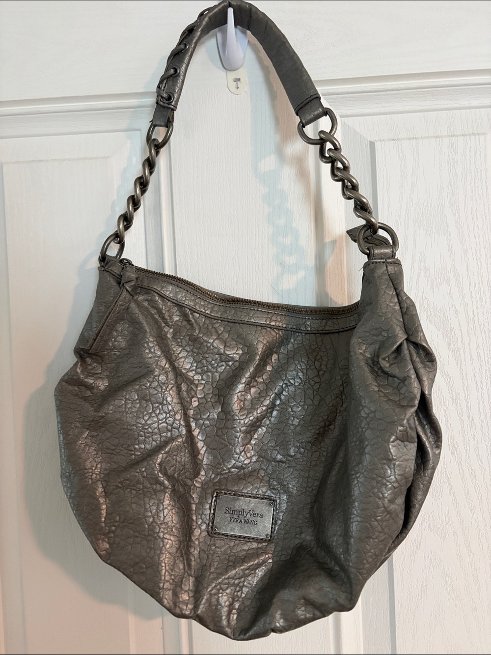 Simply Vera Vera Wang Pewter Textured Chain-Shoulder Hobo
